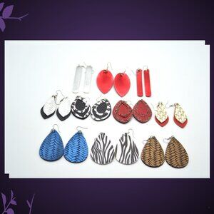 Earrings Fashion Faux Leather Pkg of 10 Pair Metalics Animal Print Set#2 D-3